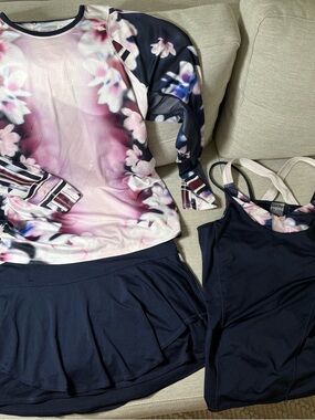 Lucky in Love 3 piece set Long Sleeve Top with Navy Tank & Skirt